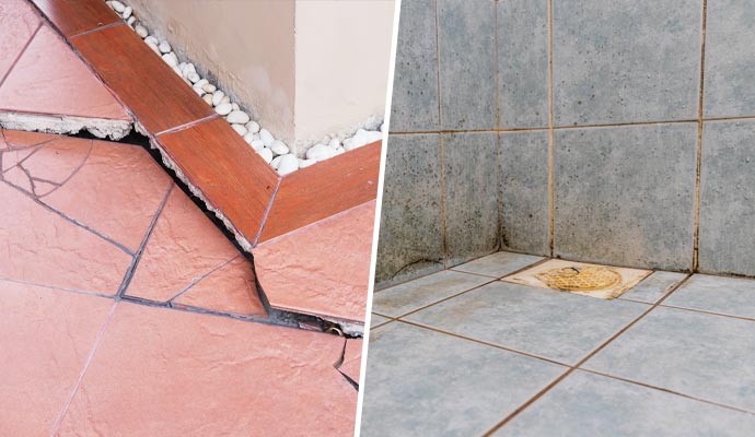 damaged tile and grout for water damage