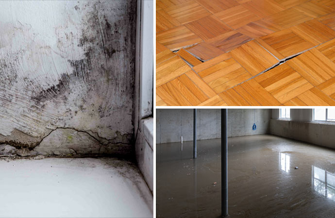 Professional restoration of flood and structural damage in a building.