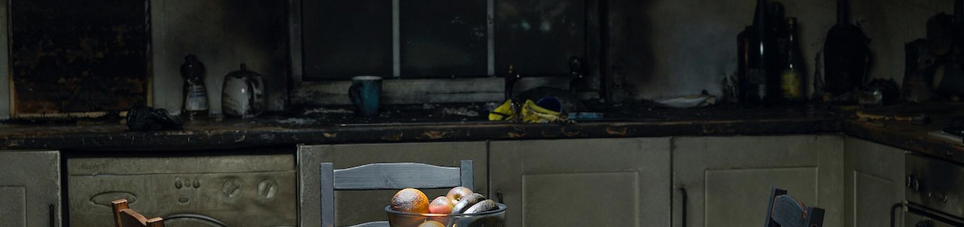 soot damaged kitchen