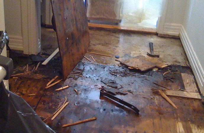 Repairing water-damaged hardwood floor.